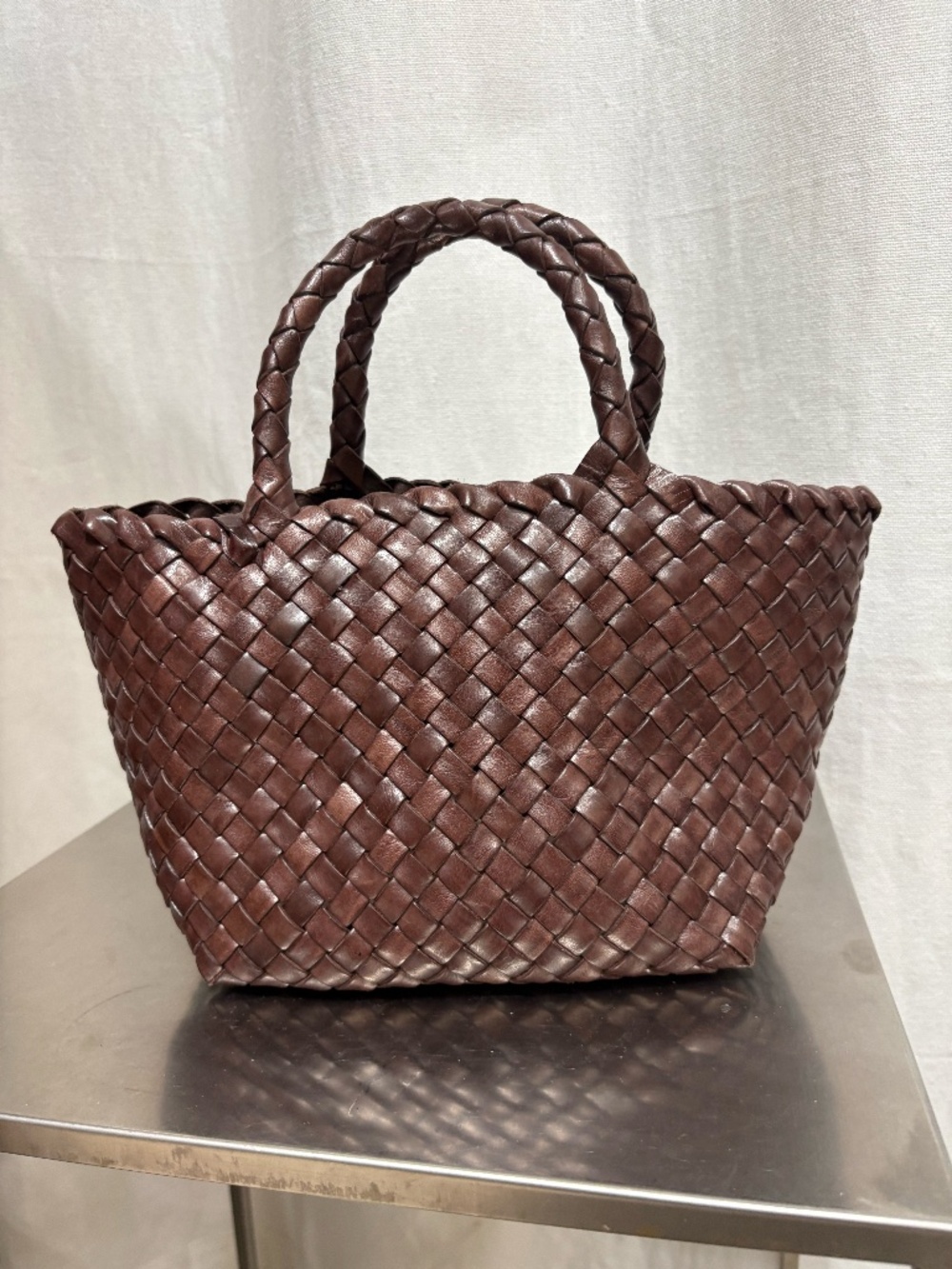 Veev Woven Leather Mini Tote Bag in Chocolate